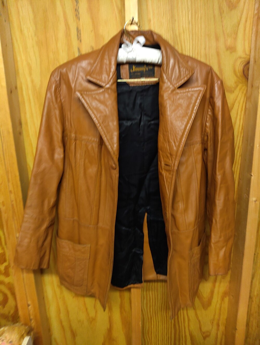 Vintage 70s Mexican Handmade Leather Safari Jacket Jimmy's Creaciones Size 40Tan